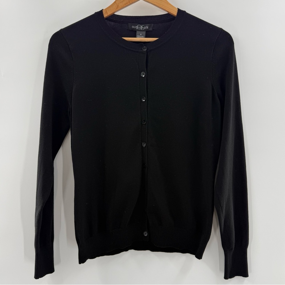 August Silk Button Front Silk Blend Cardigan Blac… - image 1